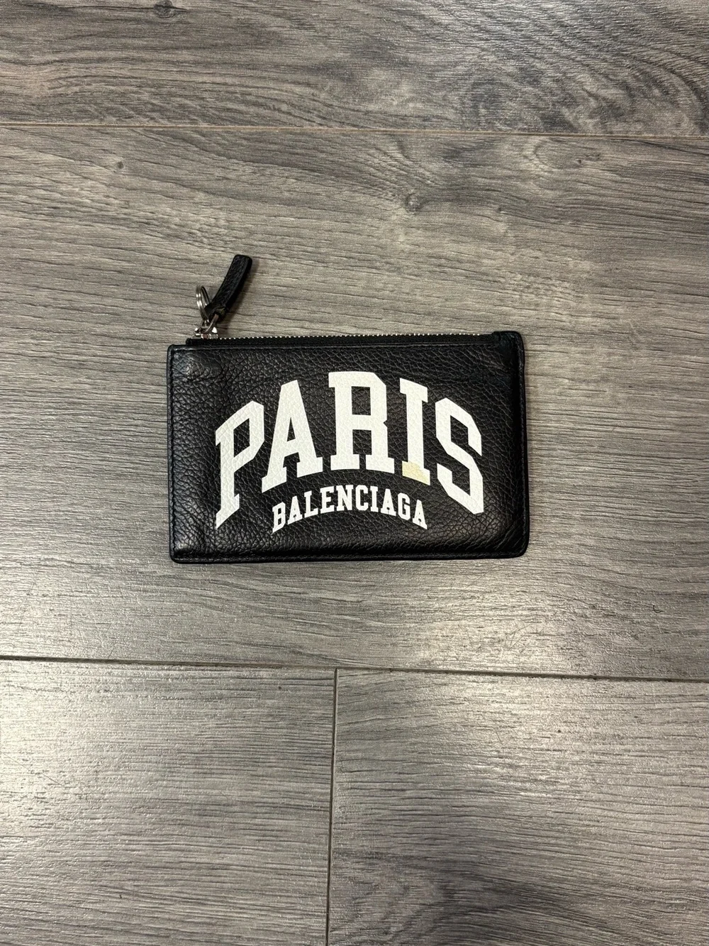 Balenciaga Black Leather PARIS Zip Card Pouch